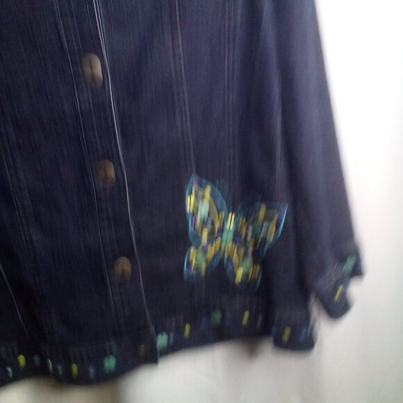 Alfred Dunner Jean Jacket 10P 10 Petite Button Up Butterfly Beading Denim Blue - Picture 10 of 15